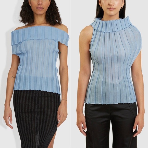 A. Roege Hove - Blue Structured Rib Knit Top - M/L - NWT - Picture 1 of 8